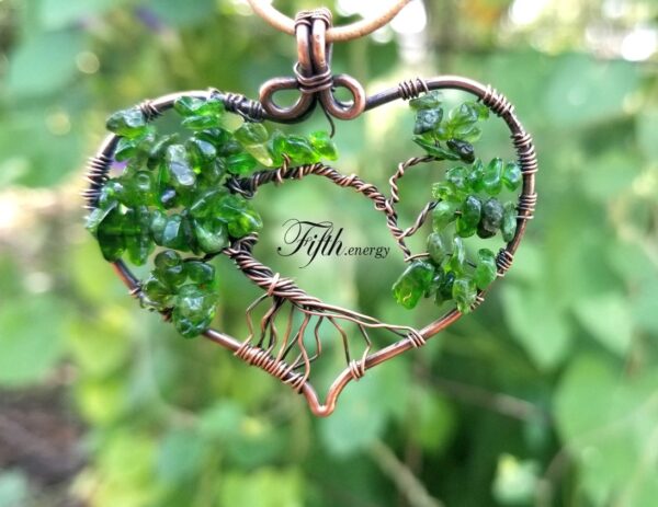 Chrome Diospide Heart Tree of Life Pendant Fifth Energy Jewelry