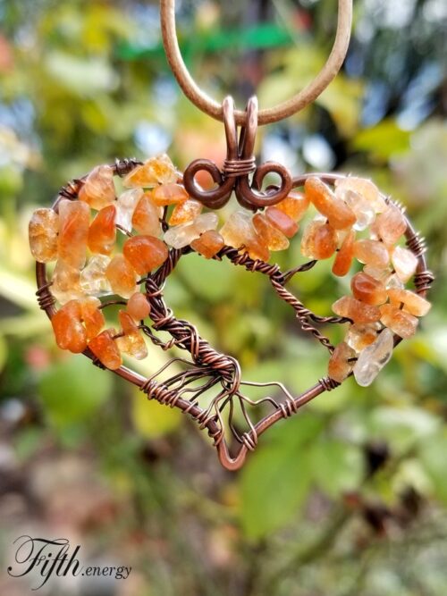 Fifth Energy Jewelry Sunstone Citrine Tree of Life Heart Pendant