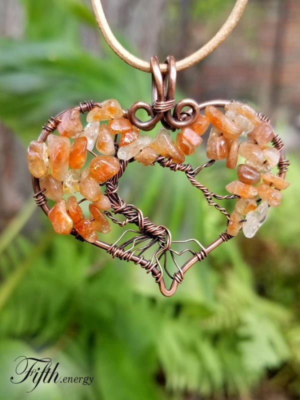 Sunstone citrine tree of life heart pendant fifth energy jewelry