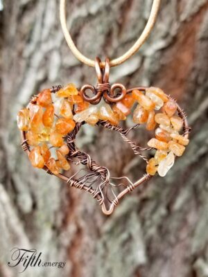 Sunstone Citrine Tree of Life Heart Pendant Fifth Energy Jewelry