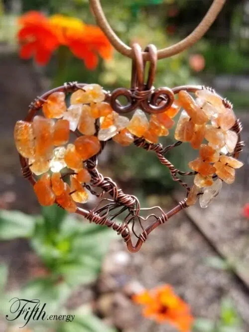 Sunstone Citrine Tree of Life Heart Pendant