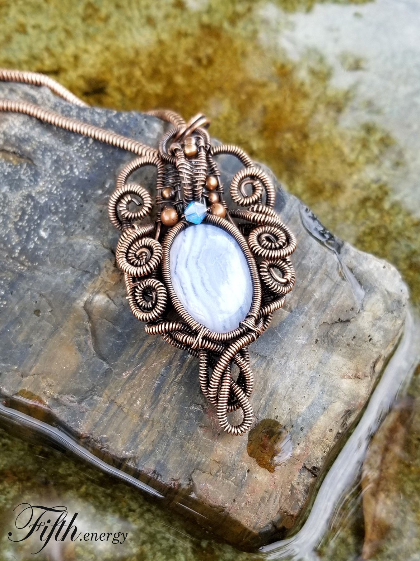 Blue Opal, Blue Kyanite and Blue Lace Agate Healing Crystal Necklace with  Chalcedony Pendant | Soul Sisters Designs