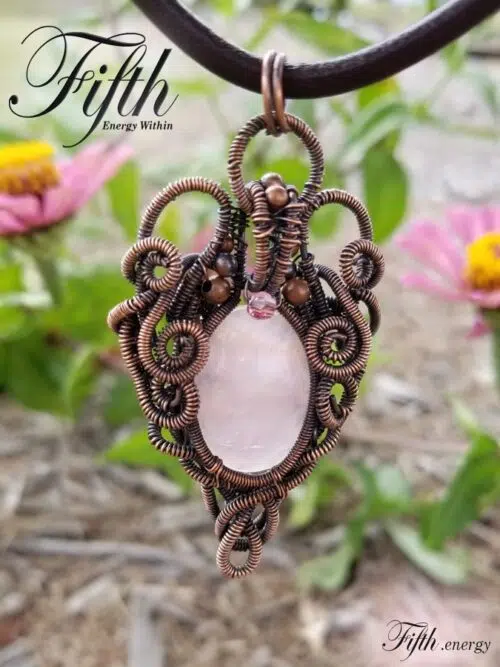 Rose Quartz Copper Necklace Fifth Energy
