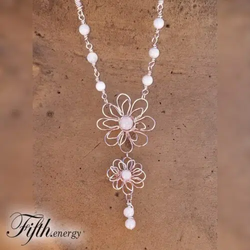 Rose Quartz Gemstone Flower Necklace Fifth Energy Jewelry