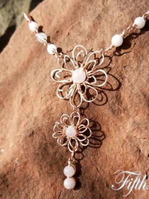 Rose Quartz Gemstone Flower Necklace Fifth Energy Jewelry