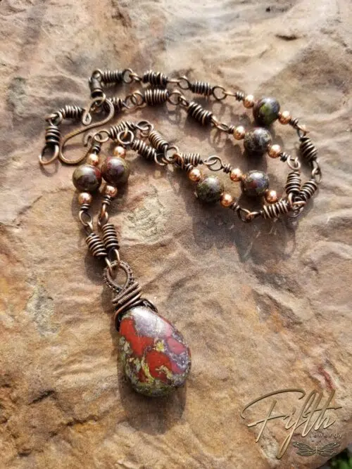 Linked Dragons Blood Copper Necklace Fifth Energy Jewelry