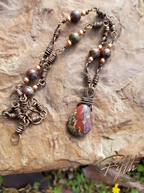 Linked Dragons Blood Copper Necklace Fifth Energy Jewelry