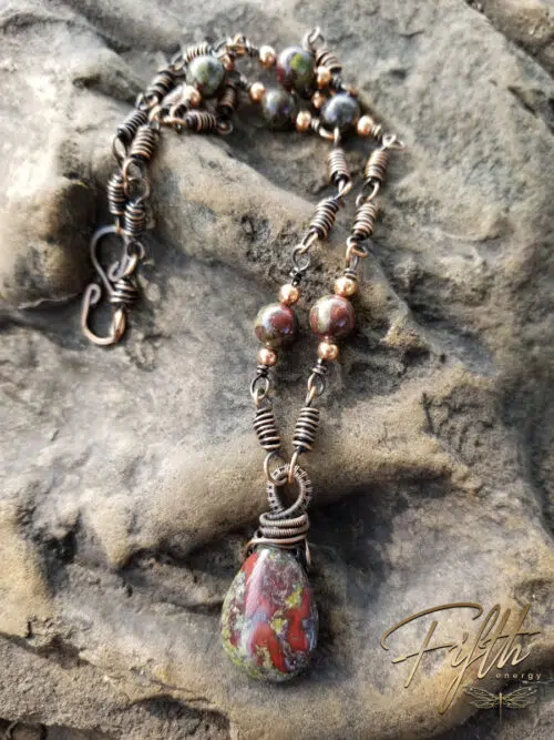 Linked Dragons Blood Copper Necklace Fifth Energy Jewelry