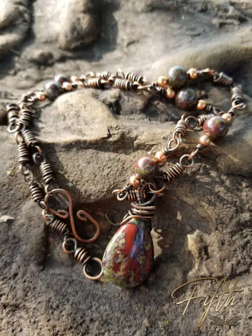 Linked Dragons Blood Copper Necklace Fifth Energy Jewelry