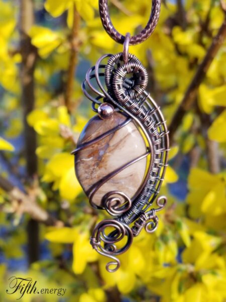 Swirls fossilized wood pendant necklace