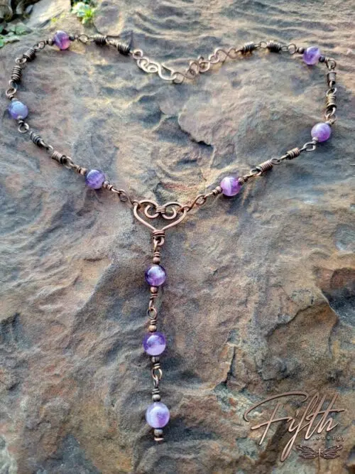 Valentine Amethyst Copper Heart Necklace Fifth Energy Jewelry Romantic