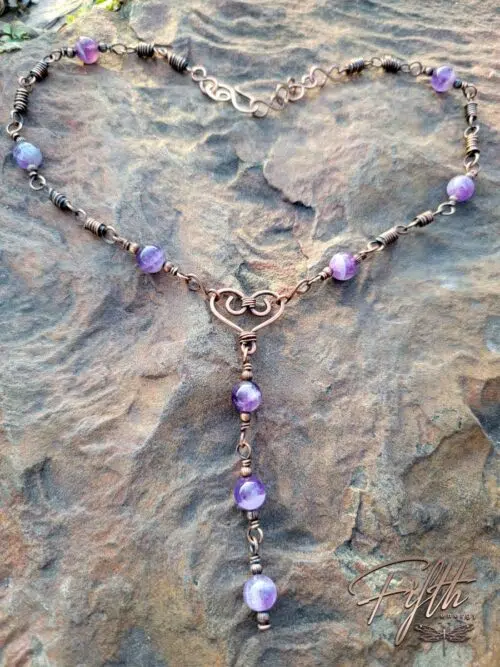 Valentine Amethyst Copper Heart Necklace Fifth Energy Jewelry Romantic