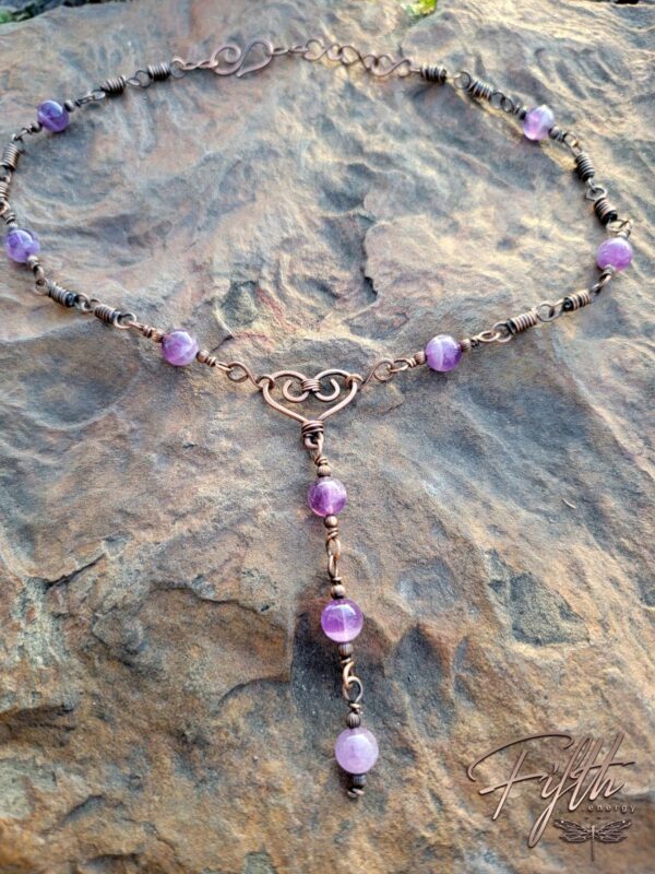 Valentine Amethyst Copper Heart Necklace Fifth Energy Jewelry Romantic