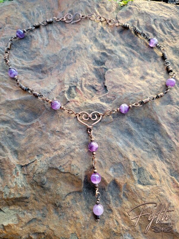 Valentine Amethyst Copper Heart Necklace Fifth Energy Jewelry Romantic
