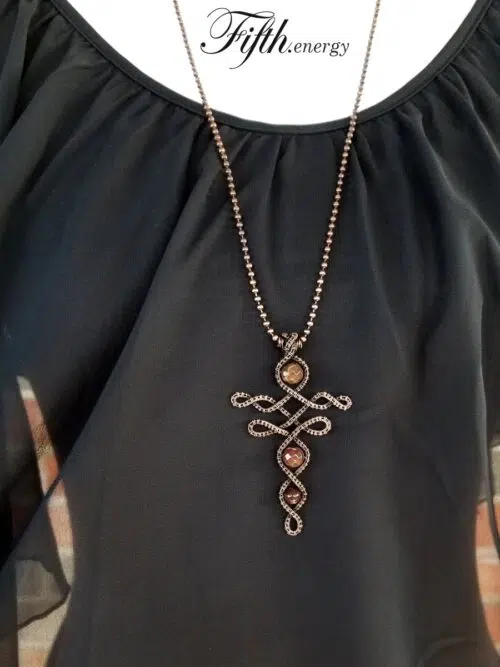 Celtic Cross Petrified Wood Necklace Fifth Energy Jewelry