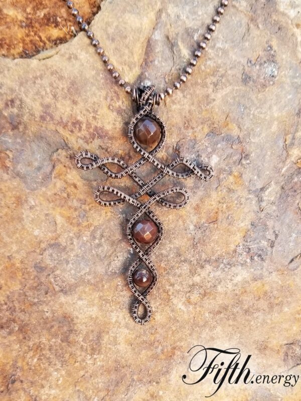 Celtic Cross Petrified Wood Necklace Fifth Energy Jewelry