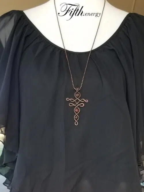Celtic Cross Petrified Wood Necklace Fifth Energy Jewelry
