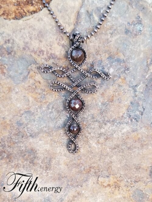 Celtic cross petrified wood necklace fifth energy jewelry