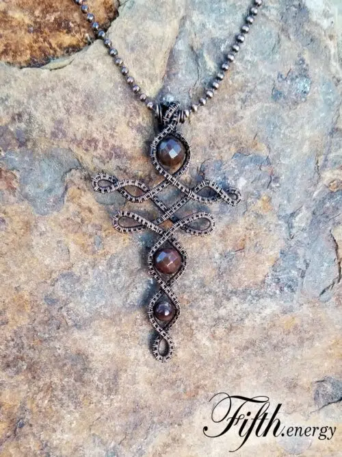 Celtic Cross Petrified Wood Necklace Fifth Energy Jewelry