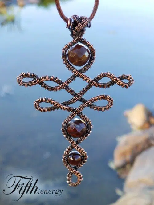 Celtic Cross Petrified Wood Necklace Fifth Energy Jewelry