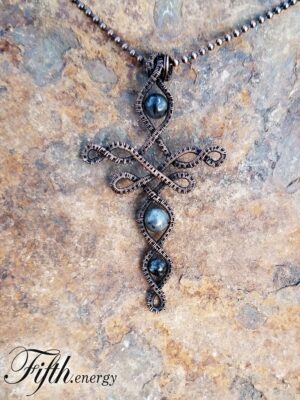 Larvikite Celtic Cross Necklace Fifth Energy Jewelr