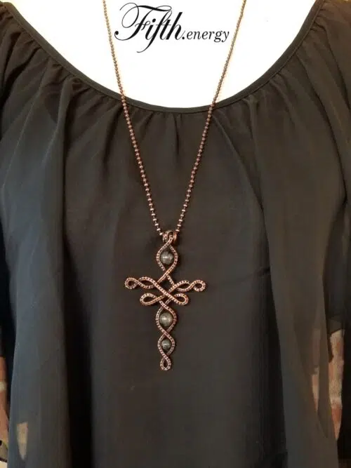 Larvikite Celtic Cross Necklace Fifth Energy Jewelr