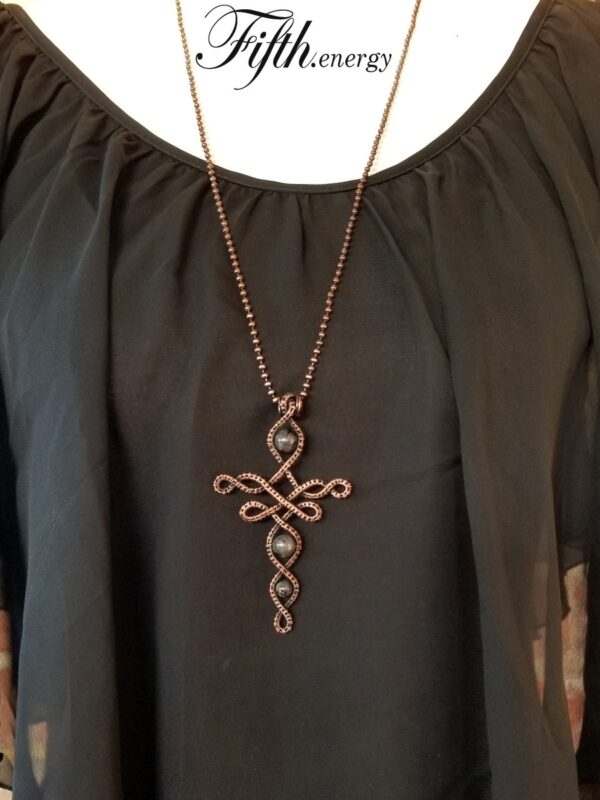 Larvikite celtic cross necklace fifth energy jewelr