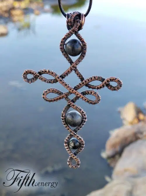 Larvikite Celtic Cross Necklace Fifth Energy Jewelr