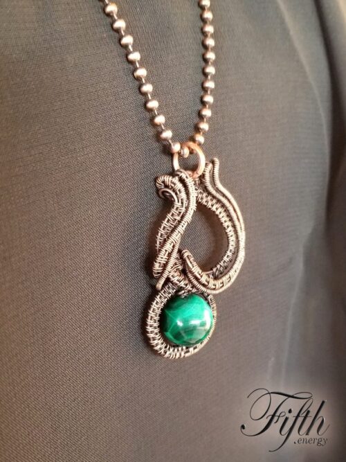 Malachite Caligraphy Copper Necklace Fifth Energy Jewelry