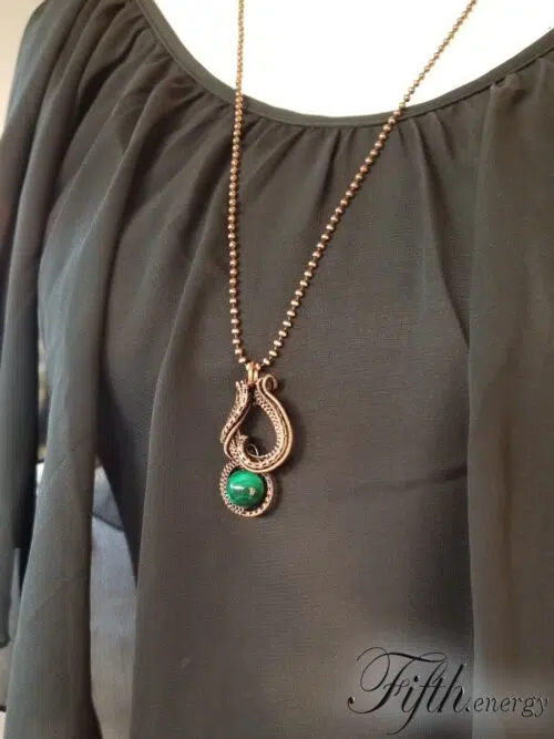 Malachite Caligraphy Copper Necklace Fifth Energy Jewelry