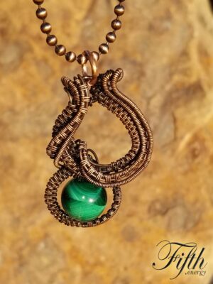 Malachite Caligraphy Copper Necklace Fifth Energy Jewelry