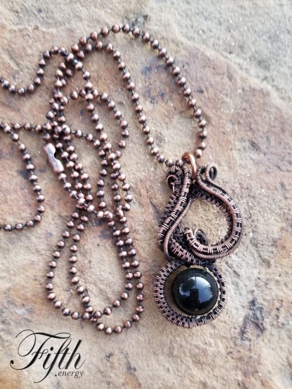 Obsidian copper necklace fifth energy jewelry