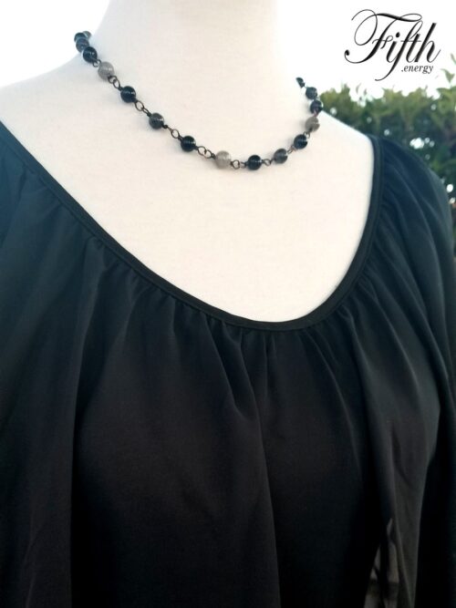 Obsidian larvikite labradorite necklace fifth energy jewelry