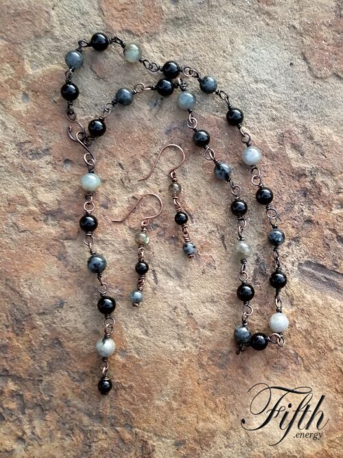 Obsidian larvikite labradorite necklace fifth energy jewelry