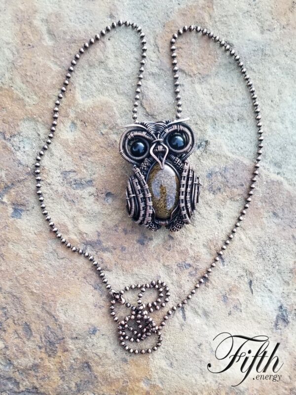 Owl obsidian bronzite necklace