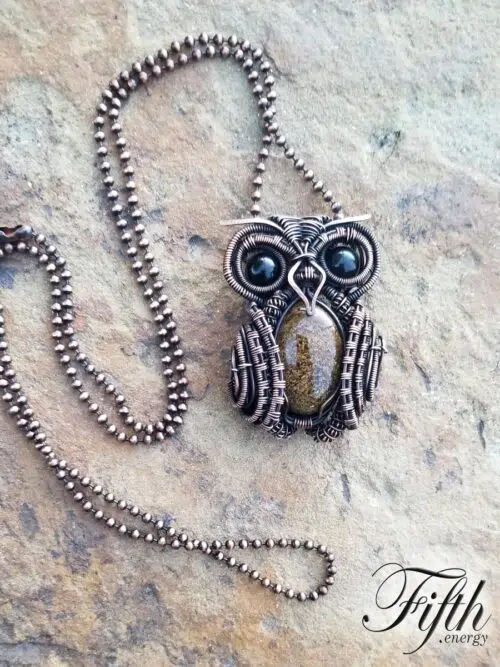 Owl Obsidian Bronzite Necklace Fifth Energy Jewelry