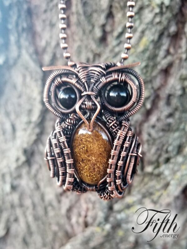 Owl obsidian bronzite necklace fifth energy jewelry
