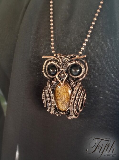 Owl obsidian bronzite necklace fifth energy jewelry 4