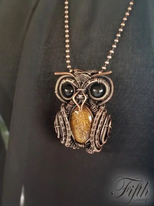 Owl Obsidian Bronzite Necklace Fifth Energy Jewelry 4