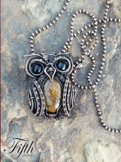 Owl Obsidian Bronzite Necklace Fifth Energy Jewelry