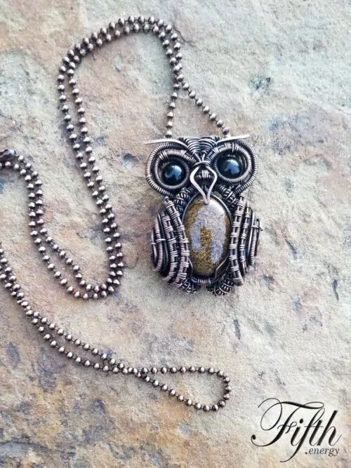 Owl Obsidian Bronzite Necklace Fifth Energy Jewelry
