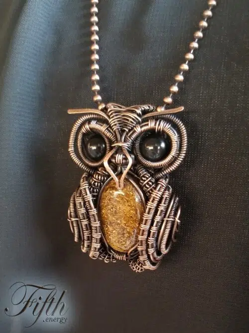 Owl Obsidian Bronzite Necklace Fifth Energy Jewelry