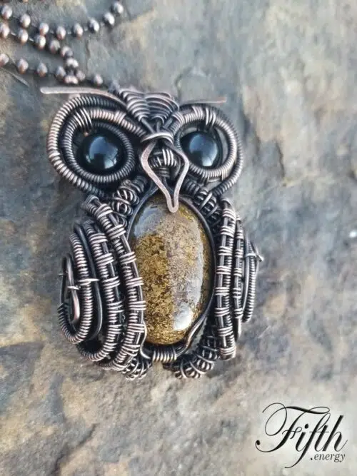 Owl Obsidian Bronzite Necklace Fifth Energy Jewelry