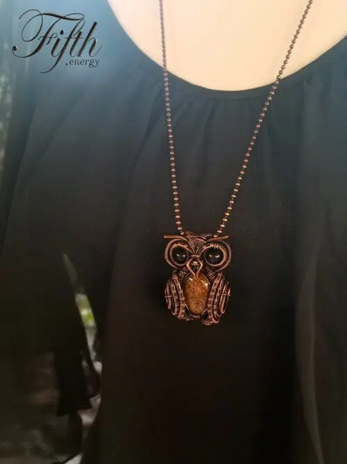 Owl Obsidian Bronzite Necklace Fifth Energy Jewelry