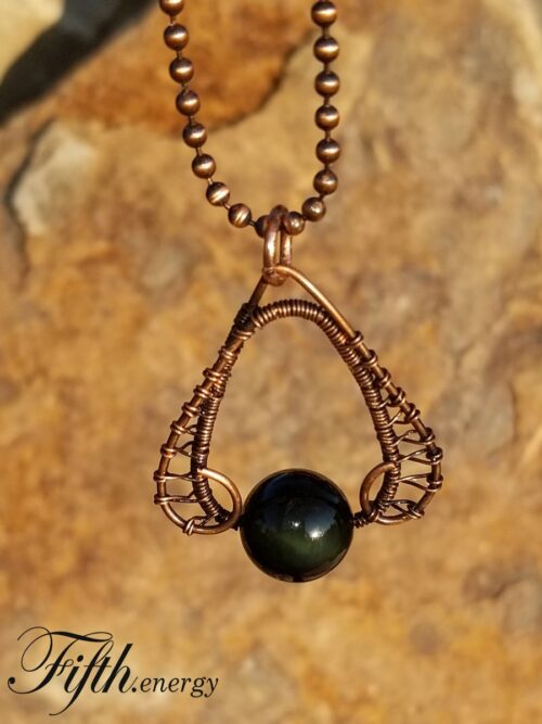 Rainbow obsidian copper necklace fifth energy jewelry