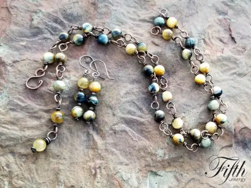 Blue Yellow Tigers Eye Necklace Fifth Energy Jewelry