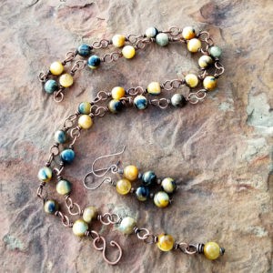 Blue yellow tigers eye necklace fifth energy jewelry