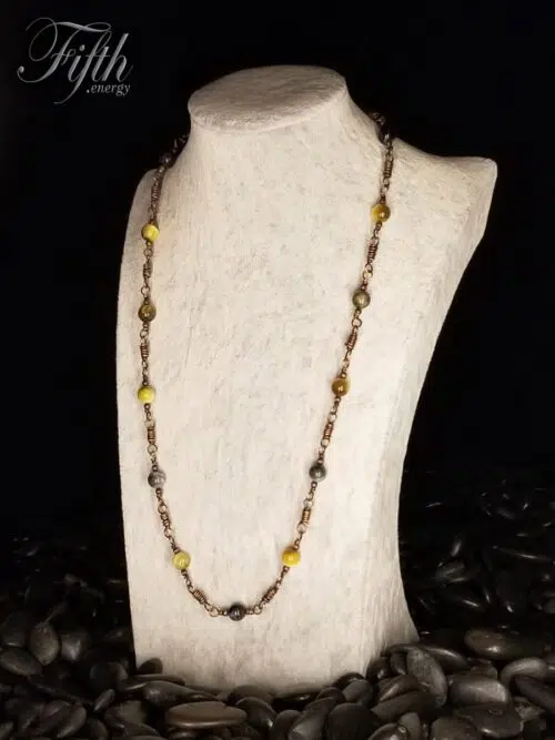 Linked Blue Golden Tigers Eye Copper Necklace Fifth Energy Jewelry