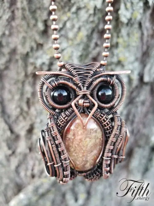 Obsidian and Gneiss Owl Necklace Fifth Energy Jewelry
