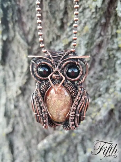 Obsidian and Gneiss Owl Necklace Fifth Energy Jewelry